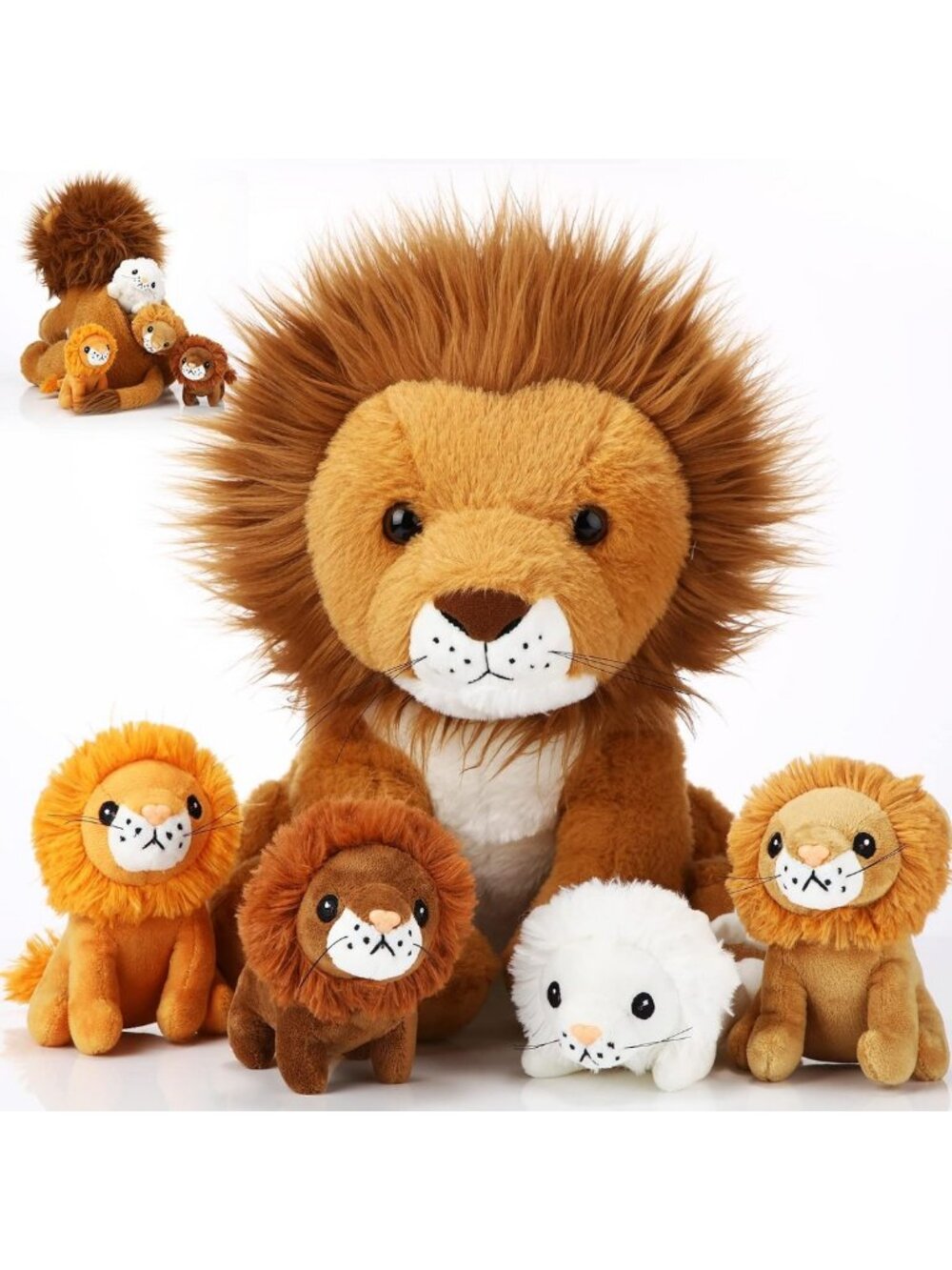 Honoson 5 Pack Lion Stuffed Animal Plush with 4 Babies, Classic Style